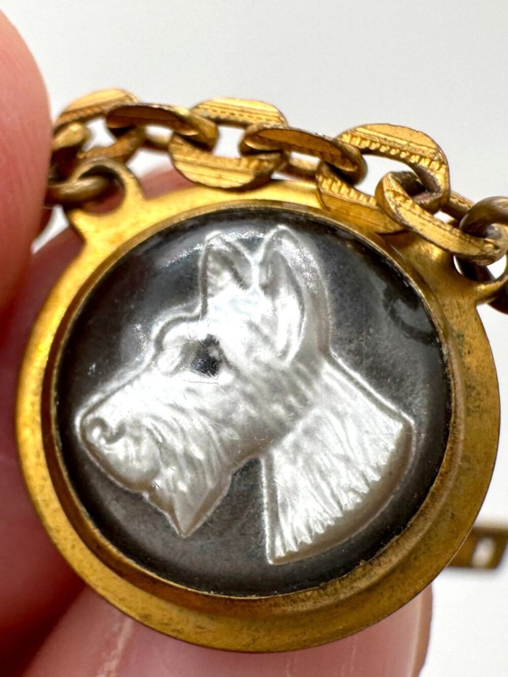 Vintage MCM Reverse Carved Intaglio of Dog Tie Clip Scottish Terrier
